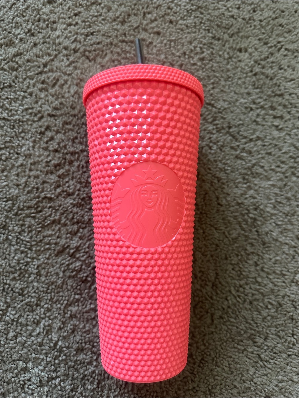 NEW Starbucks Bright Coral Studded Tumbler with Straw